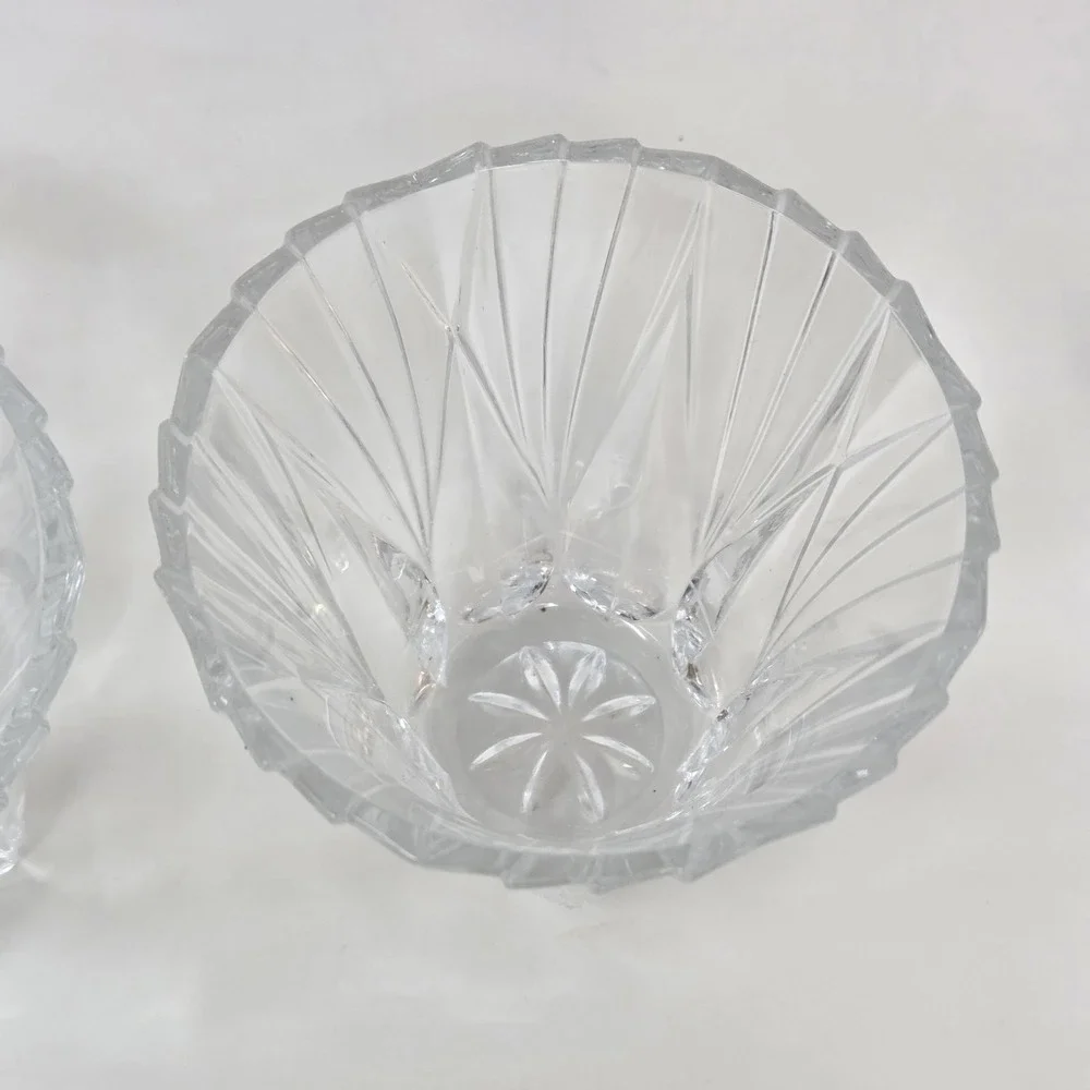 Retro-Style Pressed Glass Votive Candle Holders Set of 3 Scalloped Panel Cut 4in